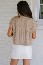 Simply Taupe Cable Knit Colorblock Satin Bowknot Short Sleeve Sweater