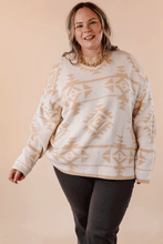 Apricot Plus Size Western Aztec Print Loose Sweater