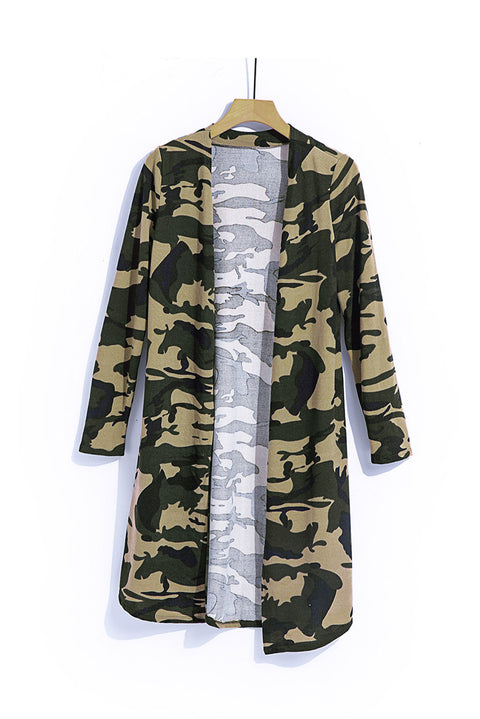 Green Camo Print Long Cardigan