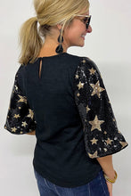 Black Star Sequin Splicing Half Sleeve Top