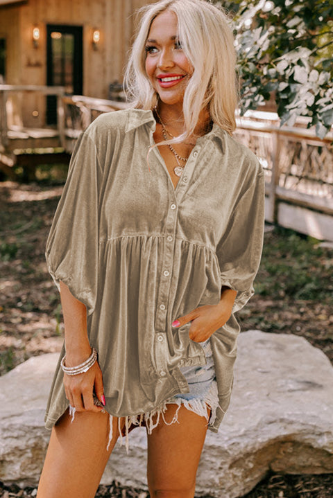 Chestnut 3/4 Sleeve Tunic Babydoll Velvet Shirt