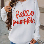 White Hello Pumpkin Graphic Sweater