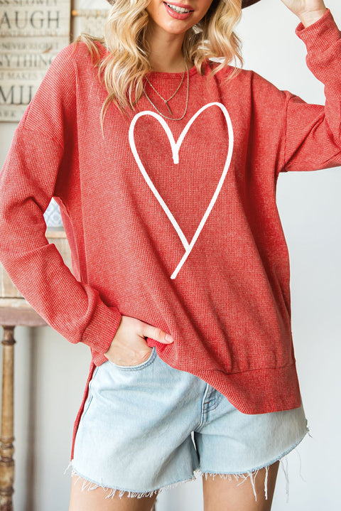 Waffle Knit Side Slit Pullover Top