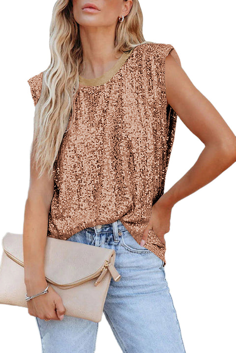 Sequin Round Neck Tank Top