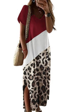 Leopard Color Block Side Slit T Shirt Maxi Dress