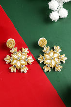 Gold Christmas Snowflake Rhinestone Rice Beaded Drop Earrings