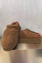 Chestnut Embroidered Sherpa Plush Thick Sole Winter Slippers