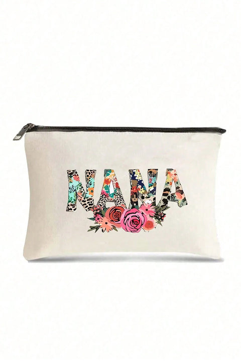 White Leopard Flower NANA Print Cosmetic Bag