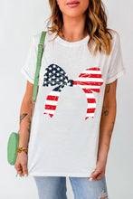 White Stars and Stripes Bowknot Graphic Round Neck Tee