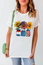 White American Flag Sunflower Graphic T Shirt