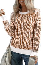 Coffee Contrast Edge Crew Neck Drop Shoulder Sweater