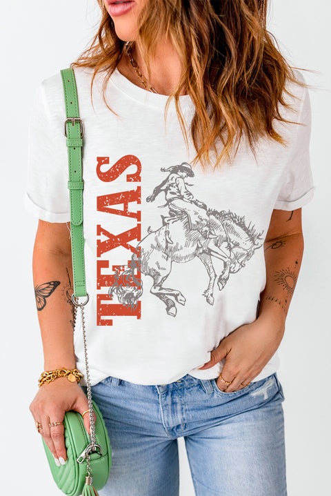 White TEXAS Cowboy Printed Western Fashion T Shirt