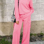 Sachet Pink Solid Color Patchwork Pullover Top and Cargo Pants Set