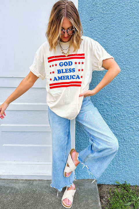 White GOD BLESS AMERICAN Star and Stripe Graphic Tee