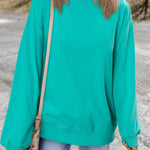 Aruba Blue Plain Drop Shoulder Crewneck Pullover Sweatshirt