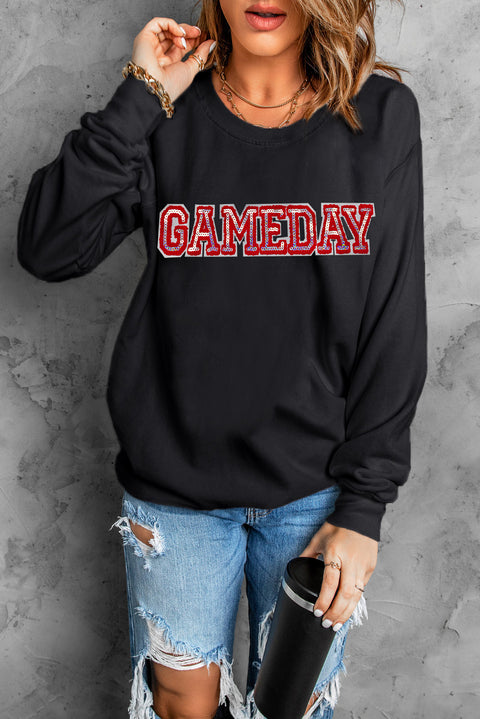 Black Sequined GAME DAY Rugby Football Season Sweatshirt