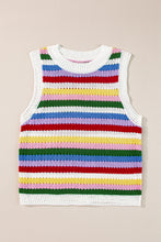 Multicolour Striped Knitted Eyelet Slim Sweater Vest