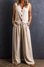 Apricot Elastic Waist Pleated Wide Leg Pants