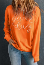 Orange Rhinestone game day Pattern Drop Shoulder Sweatshirt