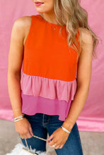 Orange Colorblock Tiered Hem Tank Top