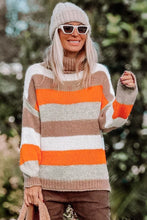 Multicolor Color Block Striped Knitted Drop Shoulder Turtleneck Sweater