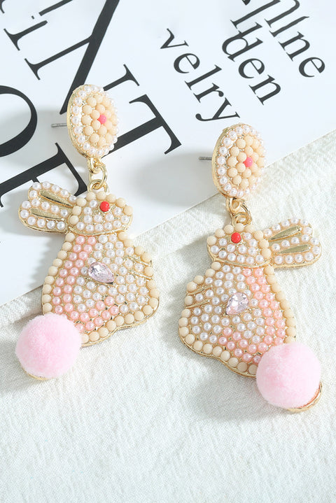 Pink Easter Bunny Pearl Beaded Earrings