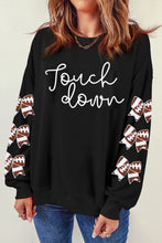 Black touch down Graphic Rugby Football Bowknot Patched Sleeve Sweatshirt