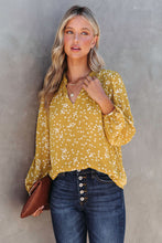 Split Neck Fall Printed Crinkled Blouse