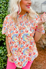 Multicolor Abstract Print Smocked Puff Sleeves Blouse