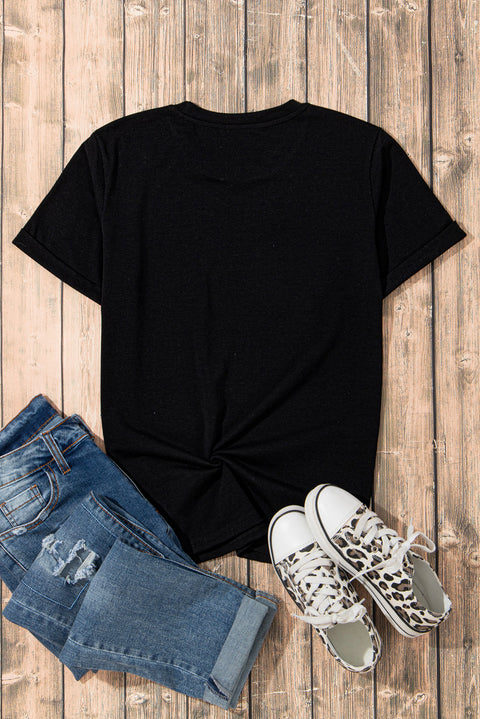 Black Western Pattern Print Slim Fit Crew Neck T Shirt