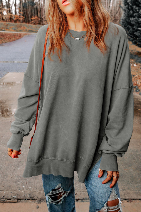 Grapefruit Orange Drop Shoulder Ribbed Trim Oversized Sweatshirt