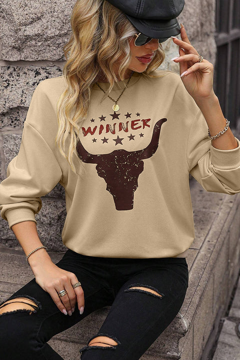 Khaki WINNER Steer Head Graphic Sweatshirt