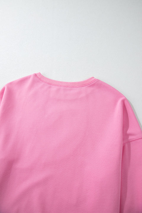 Pink Touch Down Rugby Thread Embroidery Sweatshirt