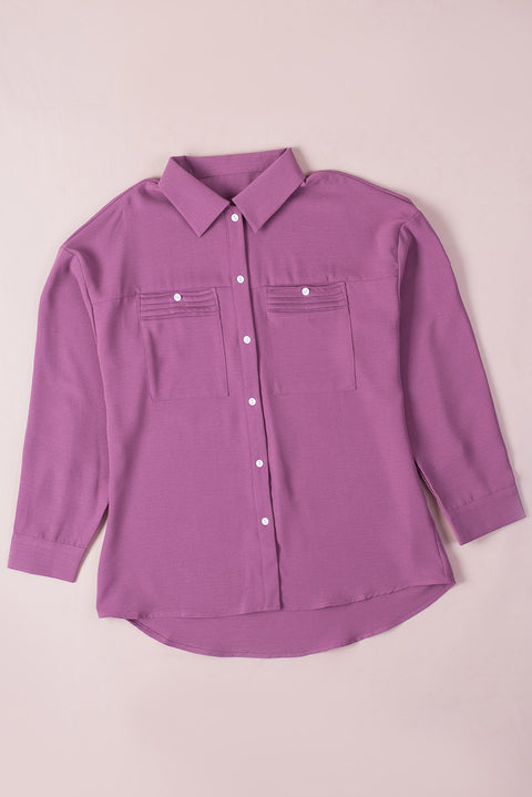 Solid Pocket Long Sleeve Button-up Shirt