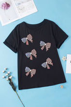 Black Sequined American Flag Bow Knot Plus Size Top