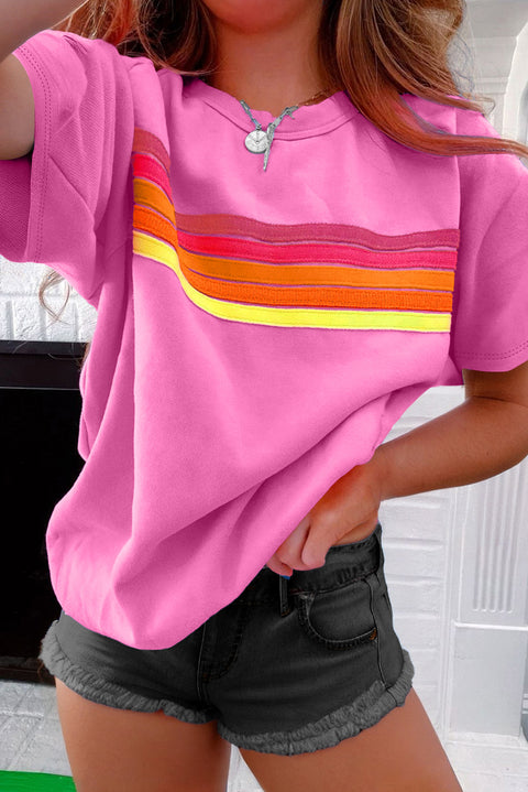 Bonbon Striped Patch Front Casual Tee