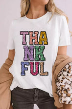 White Heat-transfer Printed THANKFUL Letter Graphic T Shirt