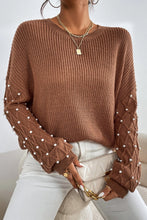 Chestnut Beaded Drop Shoulder Round Neck Sweater