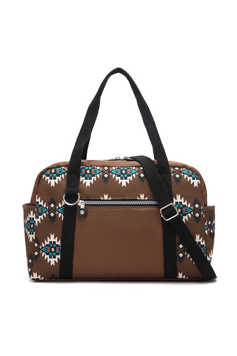 Coffee Western Aztec Print PU Leather Large Travel Duffel Bag