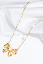 Gold Pearl Decor Plated Bow Knot Pendant Necklace