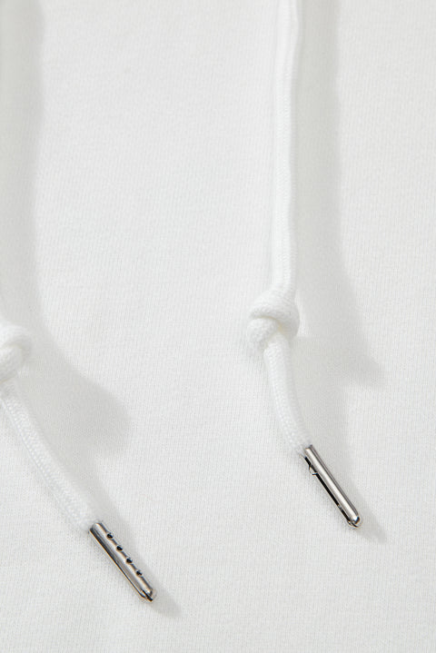 White Fleece Lined Kangaroo Pocket Drawstring Chunky Hoodie