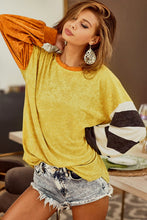 Ginger Colorblock Striped Sleeve Patchwork Drop Shoulder Top