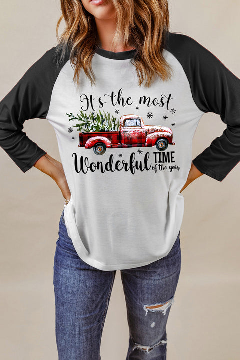 Christmas Tree Snowflakes Graphic Raglan Top