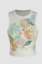 Beige Floral Crew Neck Crop Tank Top