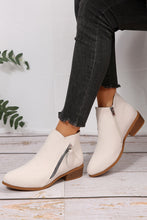 White Faux Leather Double Zip Low Heel Ankle Boots