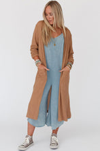 Chestnut Long Waffle Knit Cardigan with Pockets