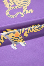 Purple Allover Tiger Printed Patch Pocket Loose T Shirt