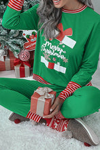 Dark Green Christmas Striped Contrast Two Piece Lounge Set