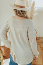 Waffle Knit Split Neck Pocketed Loose Top