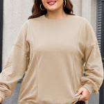 Apricot Loose Patchwork Crewneck Plus Size Sweatshirt